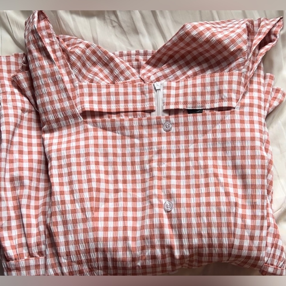 Gingham print puff sleeves dress - Picture 3 of 4
